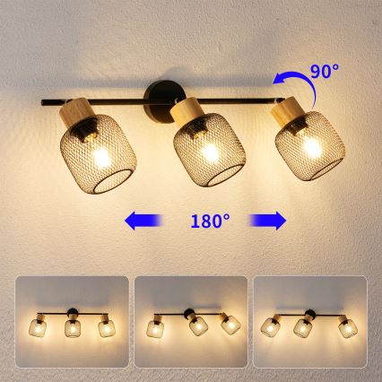 Brilagi - Virziena gaismeklis BASKLITE 3xE27/15W/230V kaučuka koks/melna