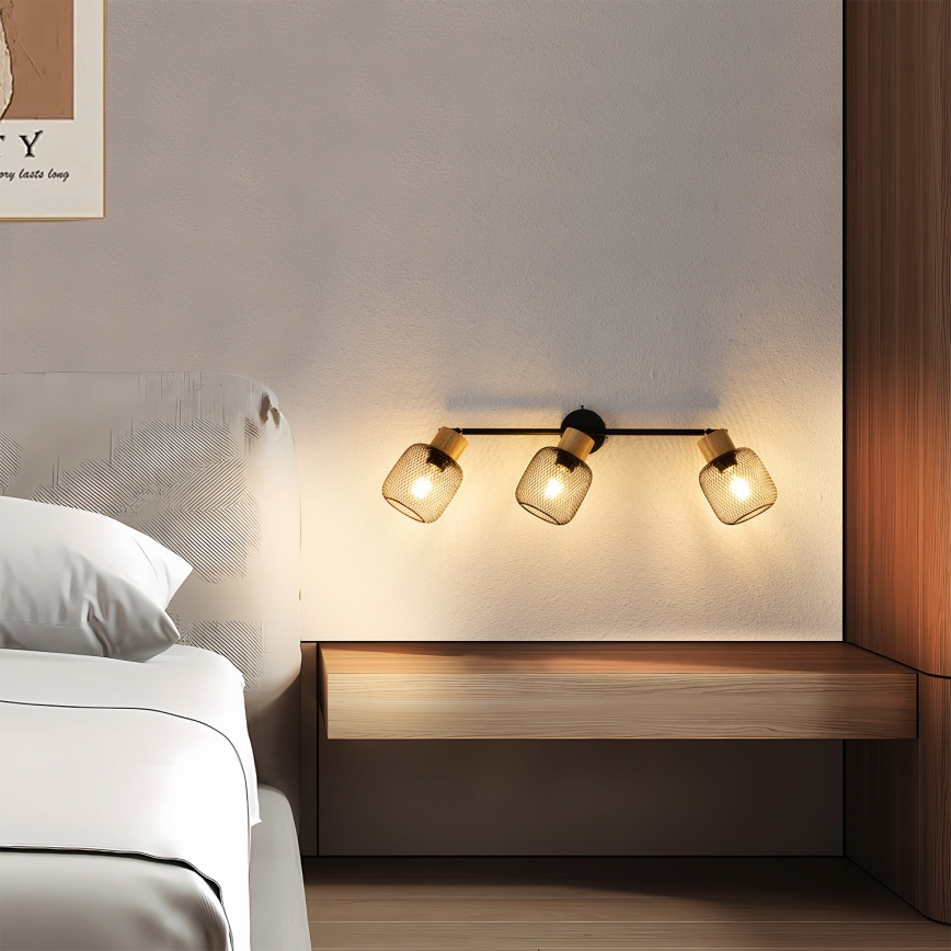 Brilagi - Virziena gaismeklis BASKLITE 3xE27/15W/230V kaučuka koks/melna