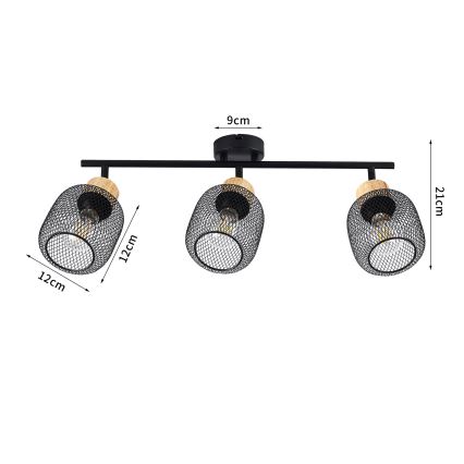 Brilagi - Virziena gaismeklis BASKLITE 3xE27/15W/230V kaučuka koks/melna