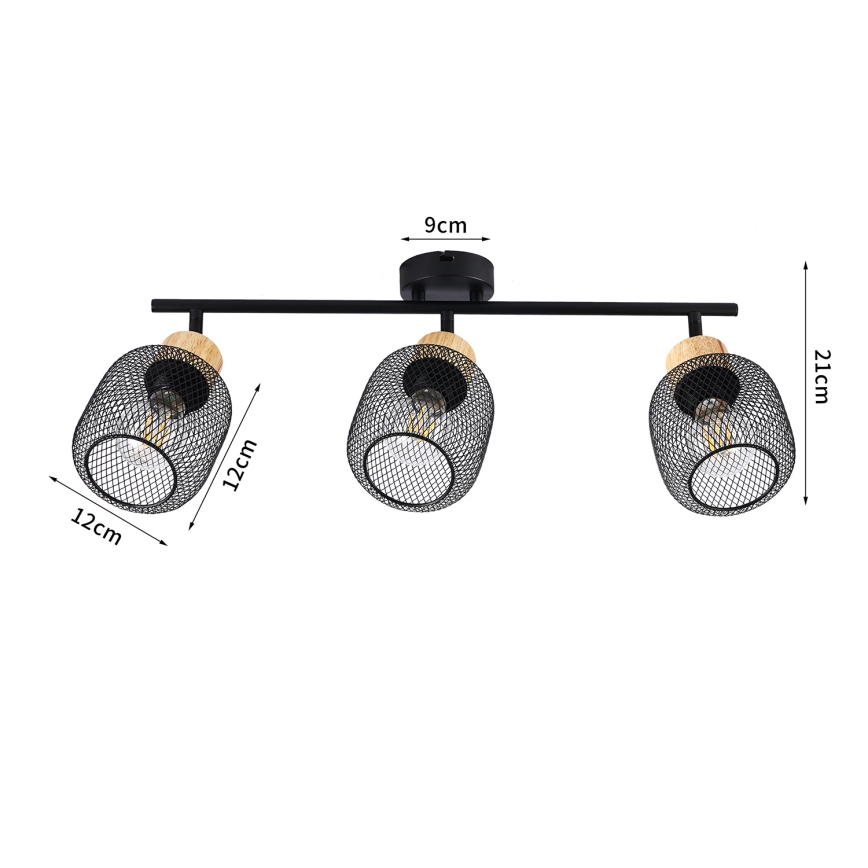 Brilagi - Virziena gaismeklis BASKLITE 3xE27/15W/230V kaučuka koks/melna