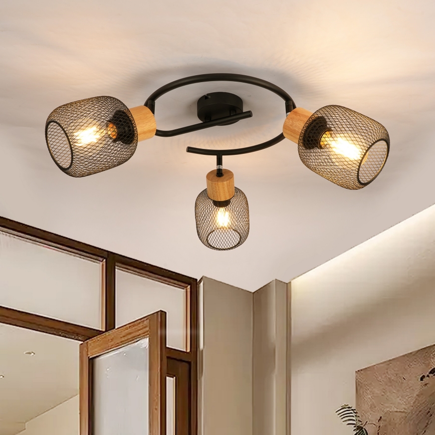 Brilagi - Virziena gaismeklis BASKLITE 3xE27/15W/230V kaučuka koks/melns