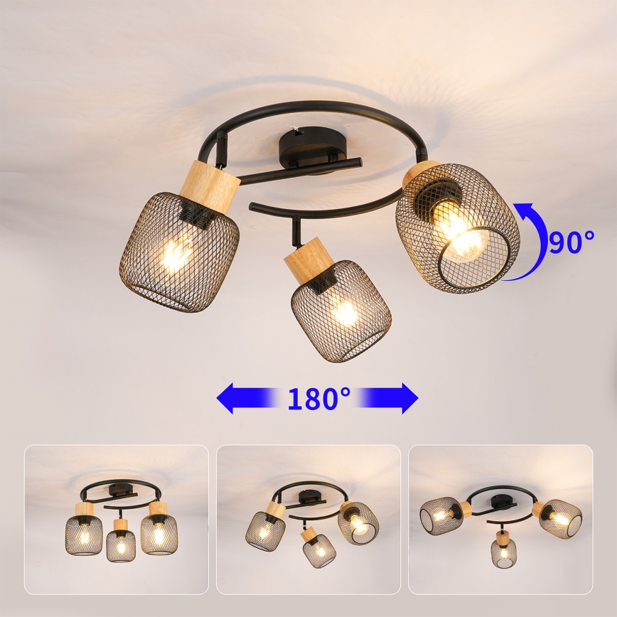 Brilagi - Virziena gaismeklis BASKLITE 3xE27/15W/230V kaučuka koks/melns