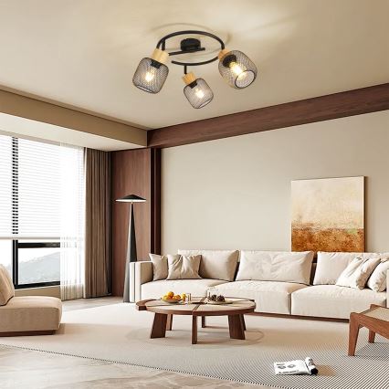 Brilagi - Virziena gaismeklis BASKLITE 3xE27/15W/230V kaučuka koks/melns