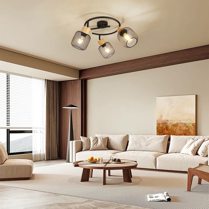 Brilagi - Virziena gaismeklis BASKLITE 3xE27/15W/230V kaučuka koks/melns