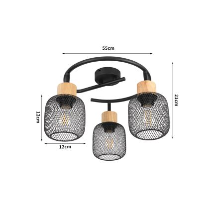 Brilagi - Virziena gaismeklis BASKLITE 3xE27/15W/230V kaučuka koks/melns