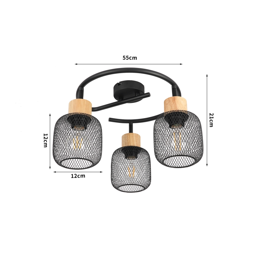 Brilagi - Virziena gaismeklis BASKLITE 3xE27/15W/230V kaučuka koks/melns
