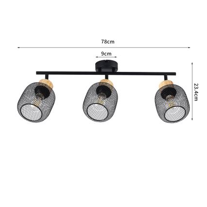 Brilagi - Virziena gaismeklis BASKLITE 3xE27/15W/230V koka/melns