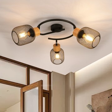 Brilagi - Virziena gaismeklis BASKLITE 3xE27/15W/230V koka/melns