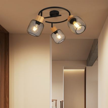 Brilagi - Virziena gaismeklis BASKLITE 3xE27/15W/230V koka/melns