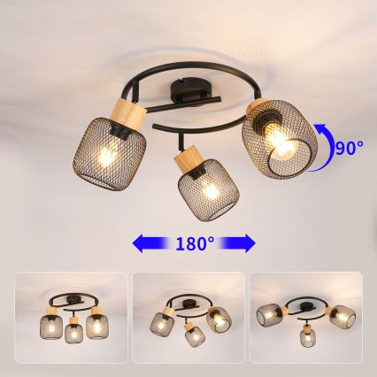 Brilagi - Virziena gaismeklis BASKLITE 3xE27/15W/230V koka/melns