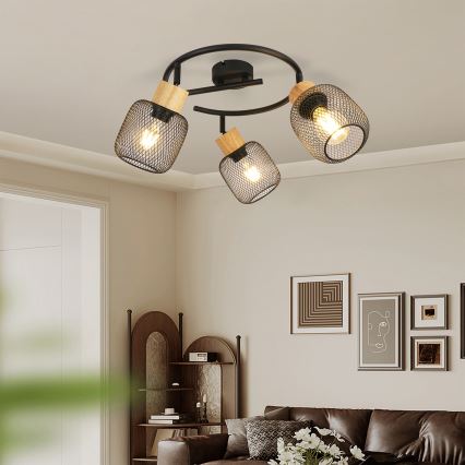 Brilagi - Virziena gaismeklis BASKLITE 3xE27/15W/230V koka/melns