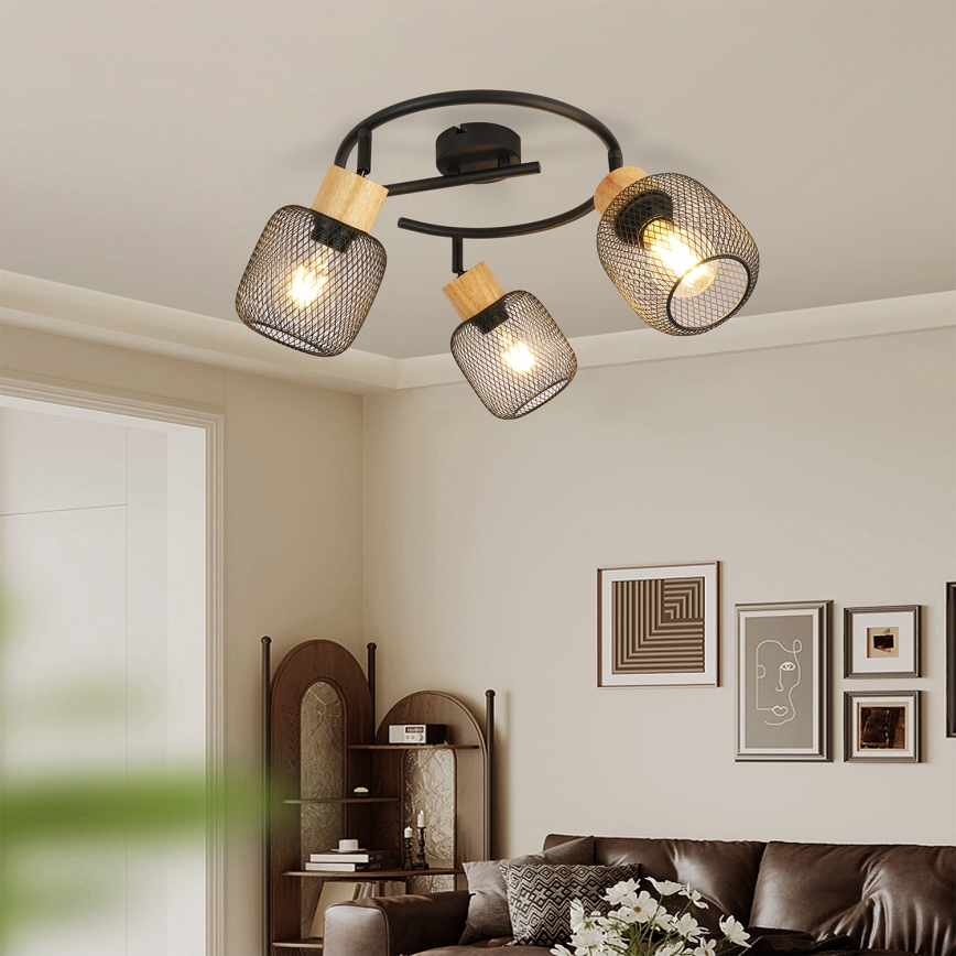 Brilagi - Virziena gaismeklis BASKLITE 3xE27/15W/230V koka/melns