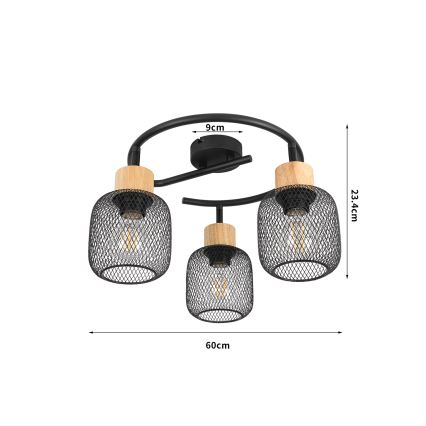 Brilagi - Virziena gaismeklis BASKLITE 3xE27/15W/230V koka/melns
