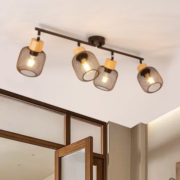 Brilagi - Virziena gaismeklis BASKLITE 4xE27/15W/230V kaučuka koks/melns