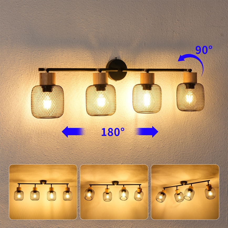 Brilagi - Virziena gaismeklis BASKLITE 4xE27/15W/230V kaučuka koks/melns
