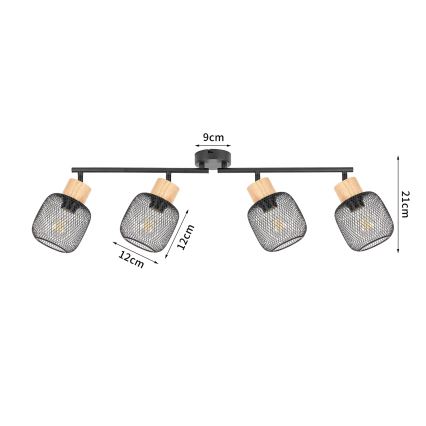 Brilagi - Virziena gaismeklis BASKLITE 4xE27/15W/230V kaučuka koks/melns