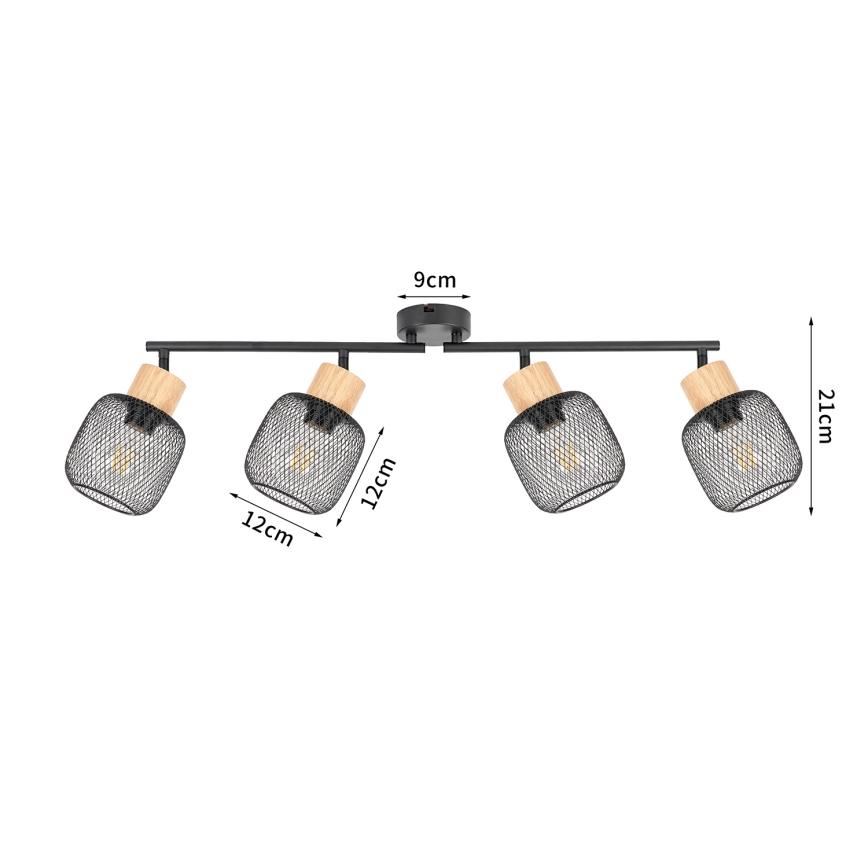 Brilagi - Virziena gaismeklis BASKLITE 4xE27/15W/230V kaučuka koks/melns