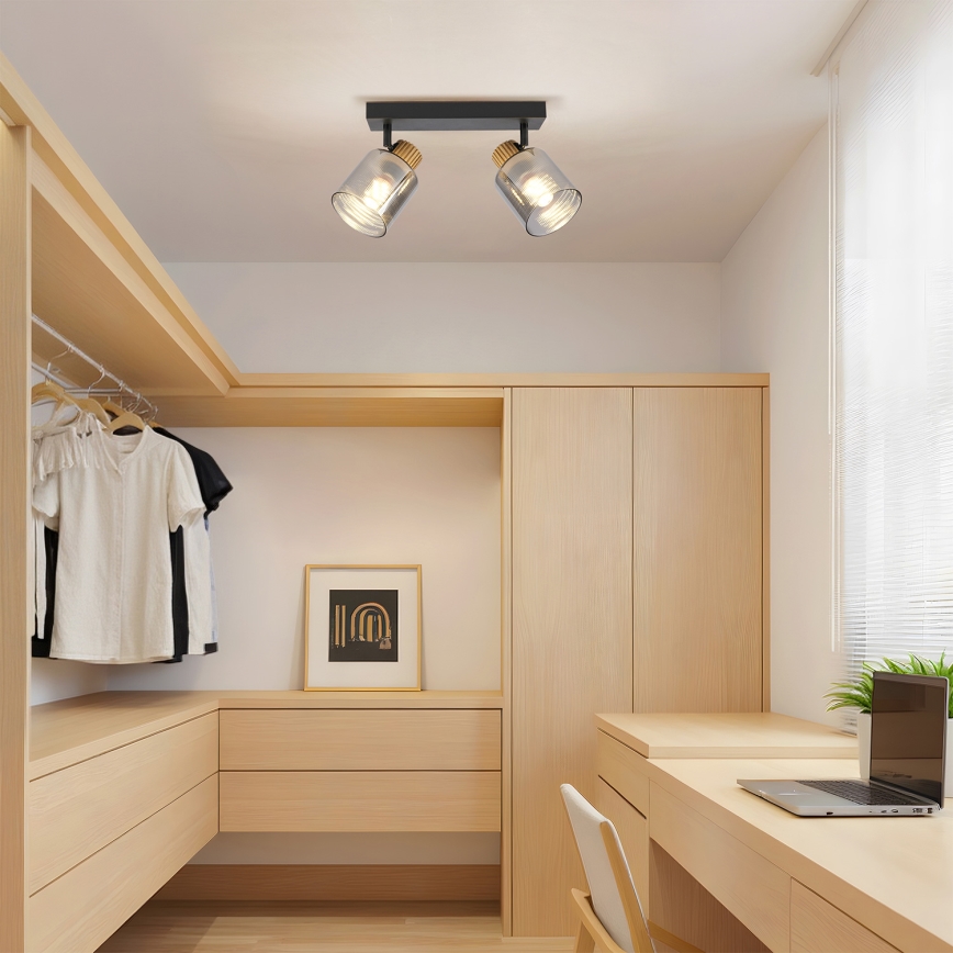 Brilagi - Virziena gaismeklis HYGGE 2xE14/15W/230V melns/dūmains