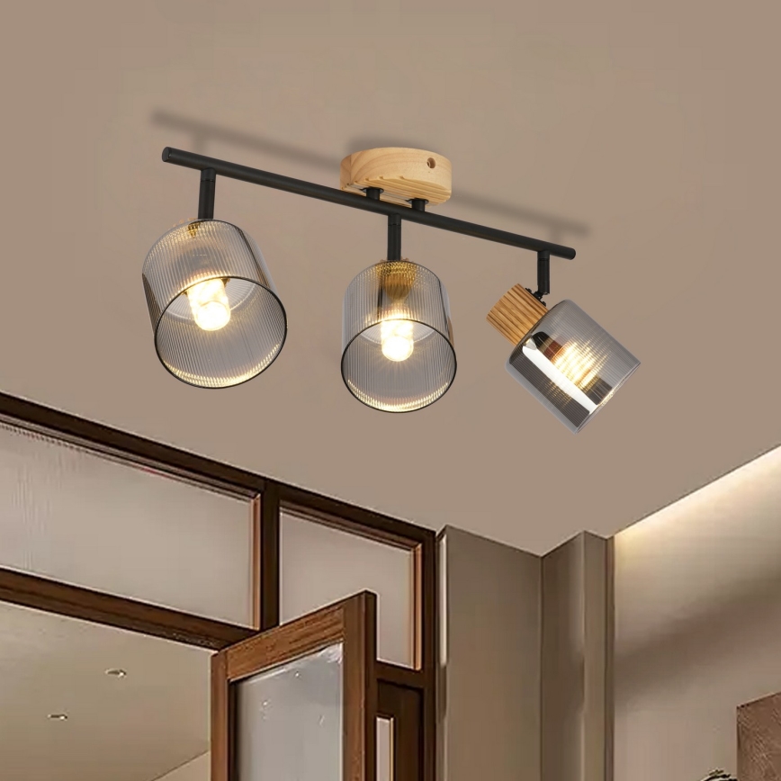 Brilagi - Virziena gaismeklis HYGGE 3xE14/15W/230V kaučuka koks/dūmakains