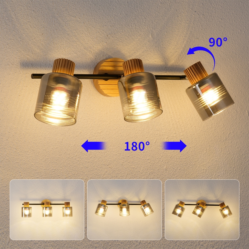 Brilagi - Virziena gaismeklis HYGGE 3xE14/15W/230V kaučuka koks/dūmakains