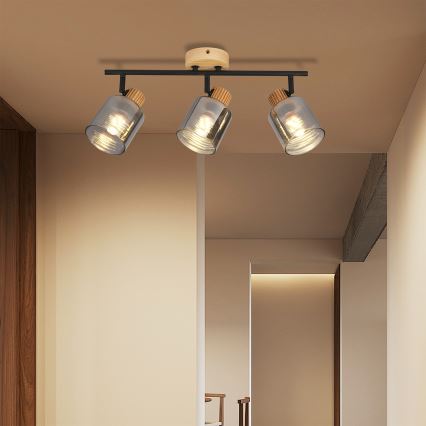 Brilagi - Virziena gaismeklis HYGGE 3xE14/15W/230V kaučuka koks/dūmakains