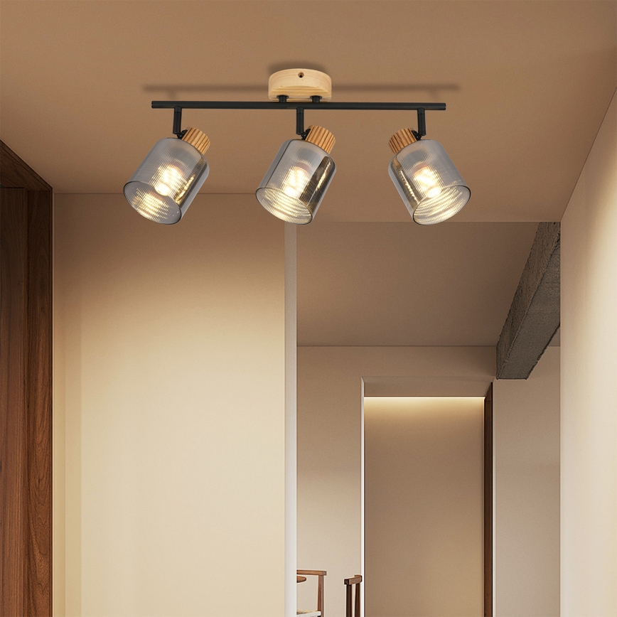 Brilagi - Virziena gaismeklis HYGGE 3xE14/15W/230V kaučuka koks/dūmakains