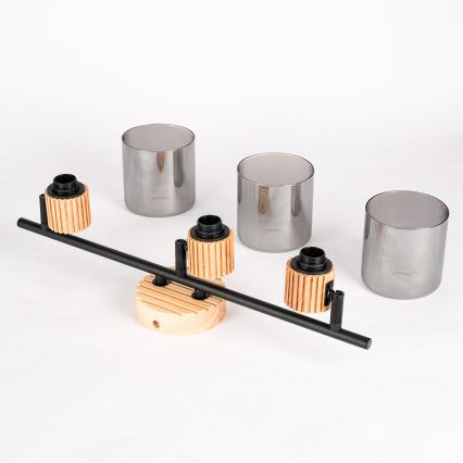 Brilagi - Virziena gaismeklis HYGGE 3xE14/15W/230V kaučuka koks/dūmakains