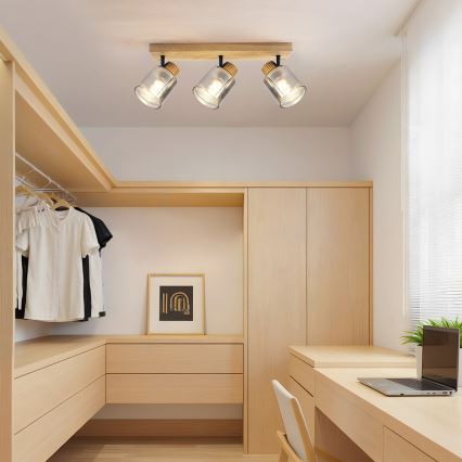 Brilagi - Virziena gaismeklis HYGGE 3xE14/15W/230V kaučuka koks/dūmakains