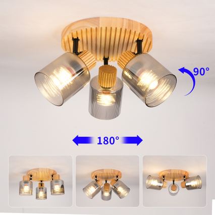 Brilagi - Virziena gaismeklis HYGGE 3xE14/15W/230V kaučuka koks/dūmakains
