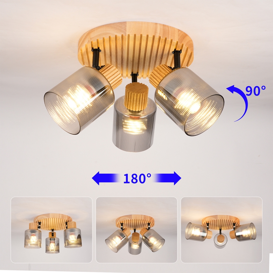 Brilagi - Virziena gaismeklis HYGGE 3xE14/15W/230V kaučuka koks/dūmakains
