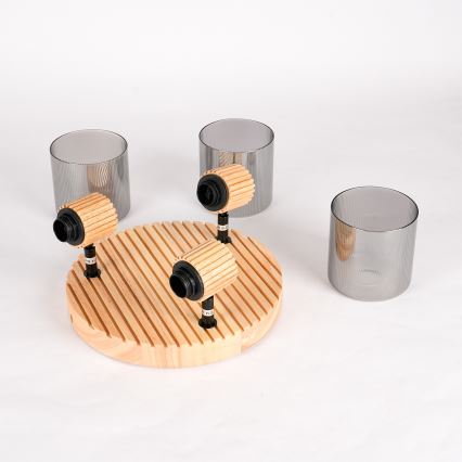 Brilagi - Virziena gaismeklis HYGGE 3xE14/15W/230V kaučuka koks/dūmakains