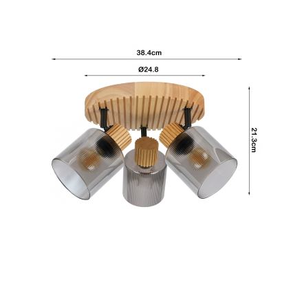 Brilagi - Virziena gaismeklis HYGGE 3xE14/15W/230V kaučuka koks/dūmakains