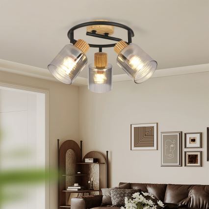 Brilagi - virziena gaismeklis HYGGE 3xE14/15W/230V koka/dūmaina