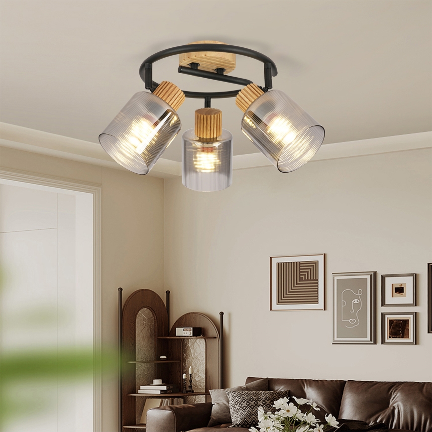 Brilagi - virziena gaismeklis HYGGE 3xE14/15W/230V koka/dūmaina