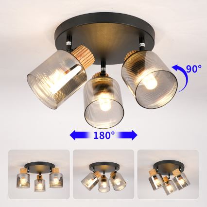 Brilagi - Virziena gaismeklis HYGGE 3xE14/15W/230V melns/dūmainais