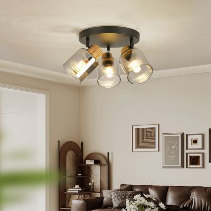 Brilagi - Virziena gaismeklis HYGGE 3xE14/15W/230V melns/dūmainais