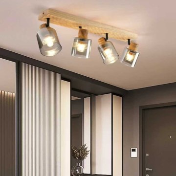 Brilagi - virziena gaismeklis HYGGE 4xE14/15W/230V kaučuka koks/dūmains