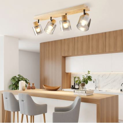 Brilagi - virziena gaismeklis HYGGE 4xE14/15W/230V kaučuka koks/dūmains