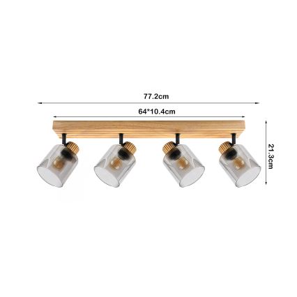 Brilagi - virziena gaismeklis HYGGE 4xE14/15W/230V kaučuka koks/dūmains