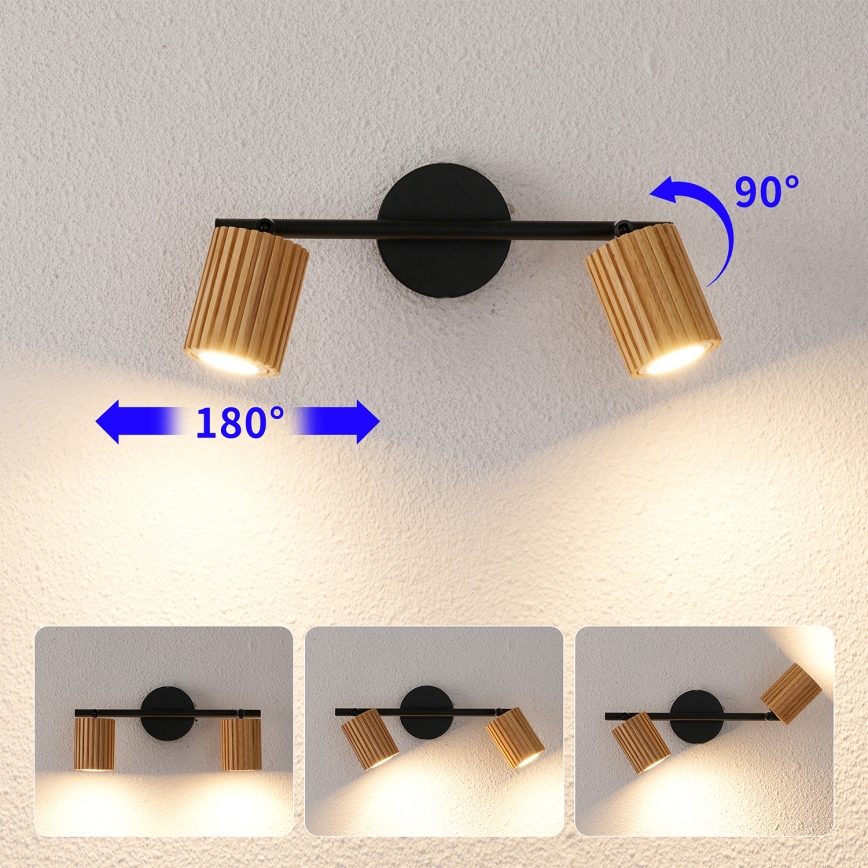 Brilagi - Virziena gaismeklis MODERN WOOD 2xGU10/8W/230V kaučuk koks/melns