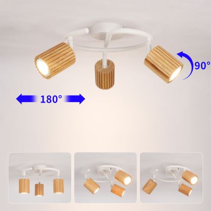 Brilagi - Virziena gaismeklis MODERN WOOD 3xGU10/8W/230V kaučuka koks/balts