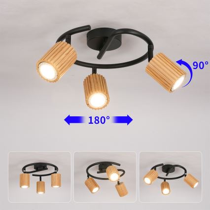Brilagi - Virziena gaismeklis MODERN WOOD 3xGU10/8W/230V kaučuka koks/melns