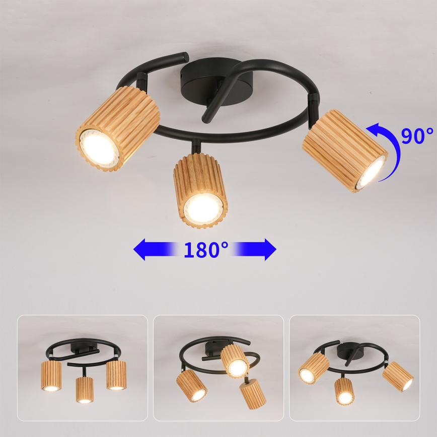 Brilagi - Virziena gaismeklis MODERN WOOD 3xGU10/8W/230V kaučuka koks/melns