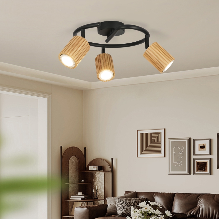 Brilagi - Virziena gaismeklis MODERN WOOD 3xGU10/8W/230V kaučuka koks/melns