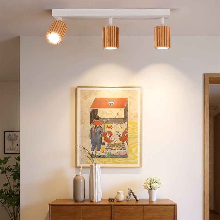 Brilagi - Virziena gaismeklis MODERN WOOD 3xGU10/8W/230V koka/balts