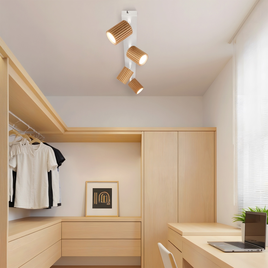 Brilagi - Virziena gaismeklis MODERN WOOD 4xGU10/8W/230V gumijkoks/balts