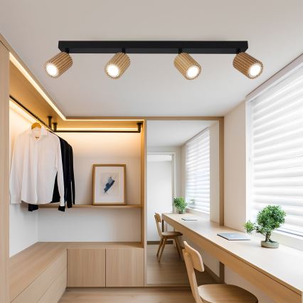 Brilagi - Virziena gaismeklis MODERN WOOD 4xGU10/8W/230V kaučuka koks/melns