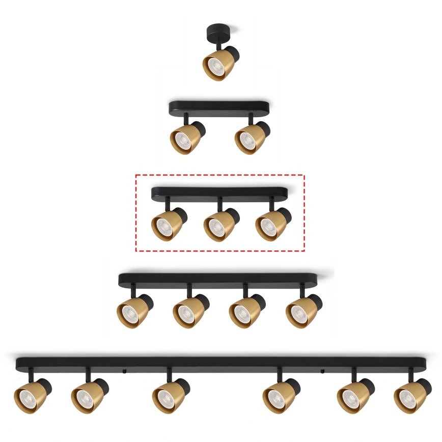 Brilagi - Virziena gaismeklis NUGGET 3xGU10/30W/230V melns/zelts
