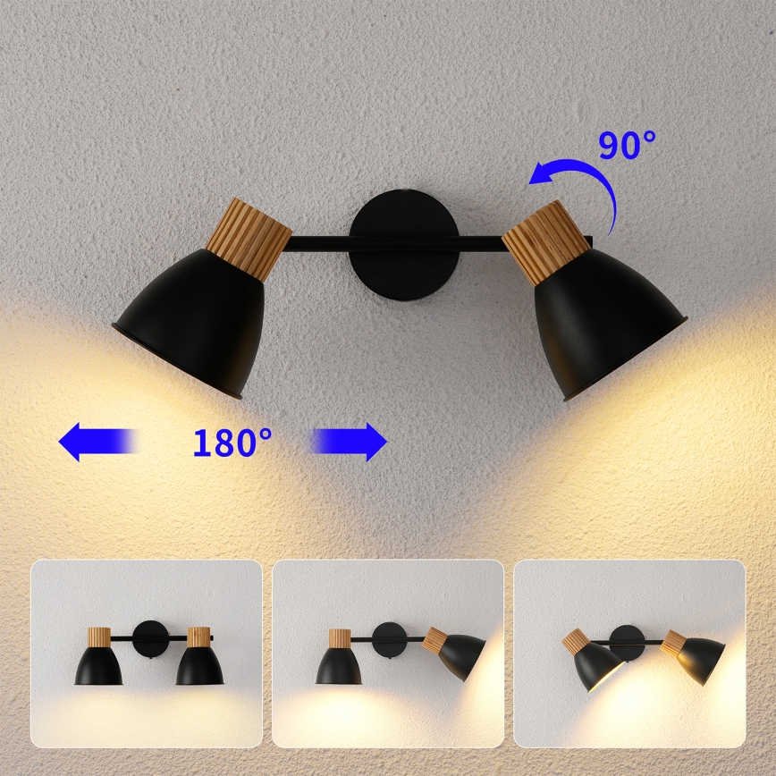 Brilagi - virziena gaismeklis ODENSE 2xE14/10W/230V kaučuka koks/melns
