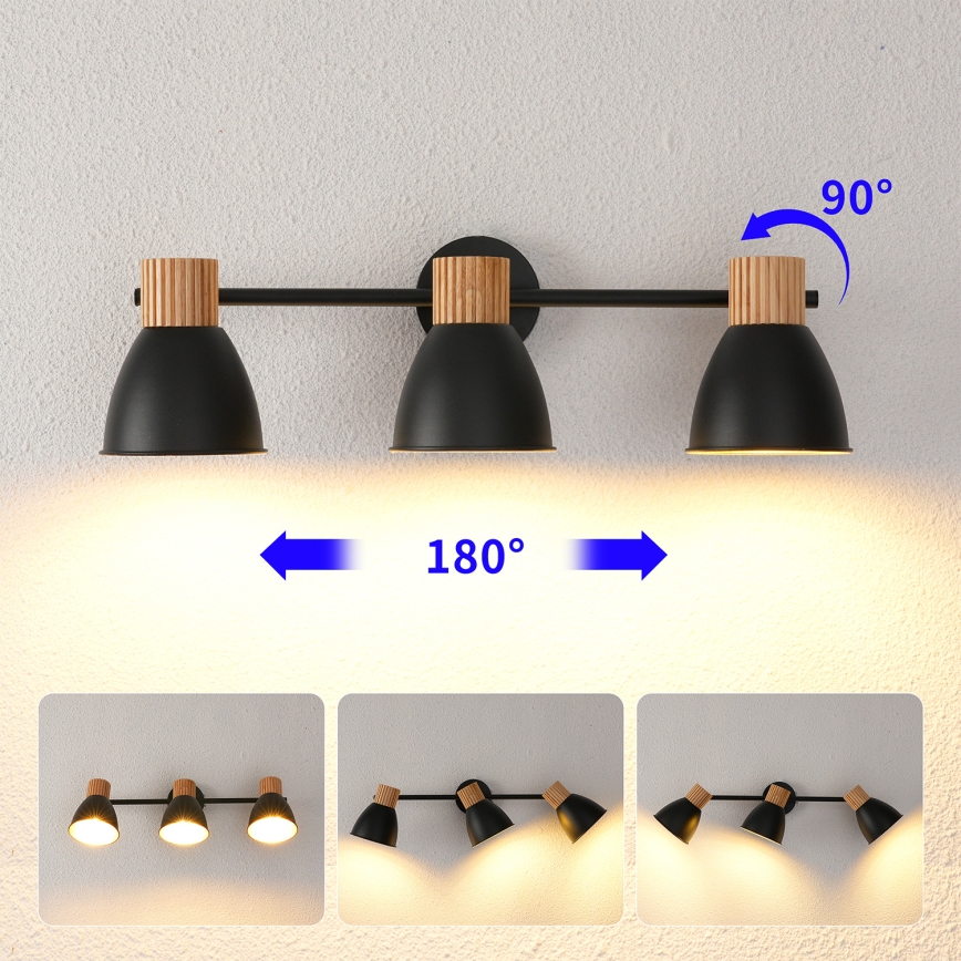 Brilagi - virziena gaismeklis ODENSE 3xE14/10W/230V kaučuka koks/melns